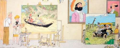 Marc Wasterlain - Dessin original couleur - Jeanette Pointu - Hommage Ã  Hergé | Catawiki