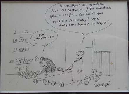 Sempé - Illustration originale humouristique sur les montres LIP - Je veux une montre LIP | Catawiki