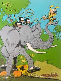 Frisano, Thomas - Dessin original en couleur - Hommage Ã  Franquin - Marsupilami | Catawiki