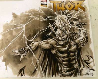 Blank Variant Cover - THOR #1 with original Coffee Painting - Stapled - Blank Cover (2020) | Catawiki