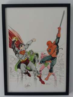 Spiderman, Superman - Fac similé de planche originale "Superman et Spiderman" avec aquarelle originale - First edition | Catawiki
