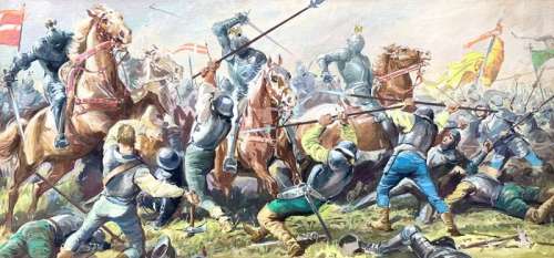 Rino Albertarelli - Illustrazione originale Battaglia di San Quintino - Publ. Vol. Valle d’Aosta - Loose page | Catawiki