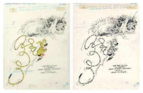 Franquin - Le Marsupilami Encre de Chine et couleurs aux crayons sur calque