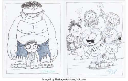 Winick, Judd - Judd Winick - Hulk and Hilo Illustration Original Art Group of 2 (2022).... (Total: 2 Original Art)