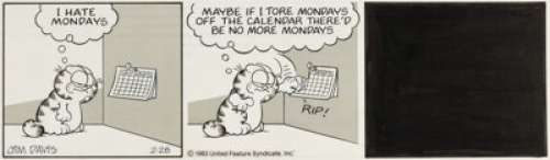 Jim Davis Garfield Daily Comic Strip Original Art dated 2-28-83 (Universal Feature Syndicate, 1983). | Heritage