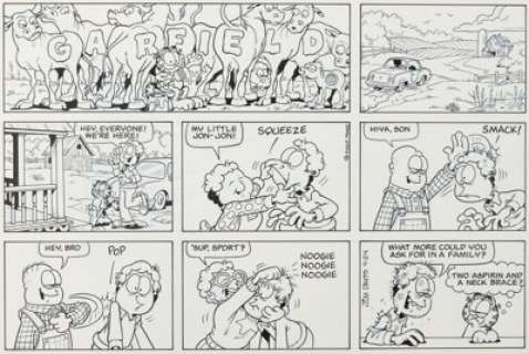 Jim Davis Garfield Sunday Comic Strip Original Art dated 4-24-05 (PAWS, 2005). | Heritage