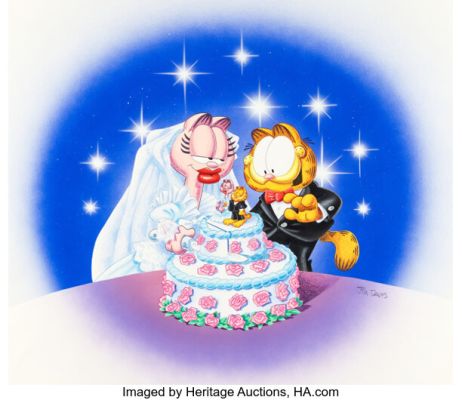 Jim Davis Studio - Garfield and Arlene Wedding Illustration Original Art (PAWS, 1999). | Heritage