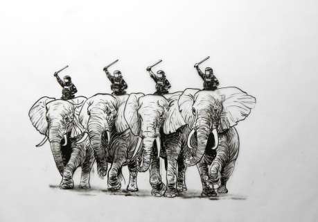 Emmanuel Reuzé | « Faut pas prendre les cons pour des gens » – Eléphants CRS – Illustration Originale | Zic et Bul