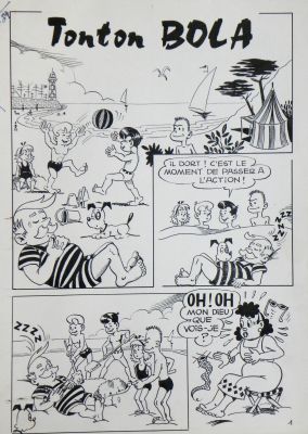 Histoire » a La Plage » – Michel-Paul Giroud | « Tonton Bola » – Planche Originale – Page Titre | Zic et Bul