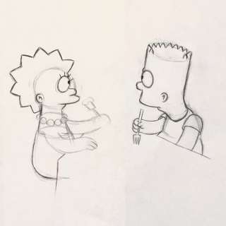 THE SIMPSONS - Lisa + Bart Simpson - Original Animation Drawing - First edition - (1990/1999) | Catawiki