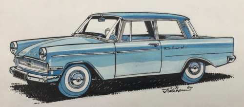 Jidéhem - Dessin original couleur - Opel Rekord - (1960) | Catawiki