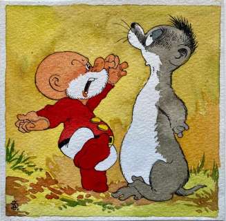 Dulieu, Jean - Originele, gepubliceerde tekening in kleur - Paulus de Boskabouter en Gregorius | Catawiki