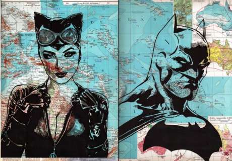 Batman, Cat Woman - Andrea Boriani . cartina antica del 1939 - Unique copy | Catawiki