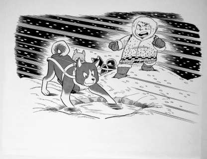 Ota Gosaku - Originele pagina + 2 Originele tekeningen - Balto, de sledehond - (1993) | Catawiki