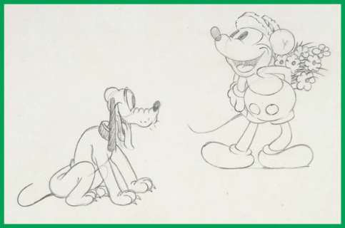 PUPPY LOVE PRODUCTION DRAWING FEATURING MICKEY MOUSE & PLUTO. | Hake’s