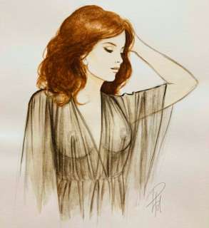 Paturaud, Laurent | Paturaud, Laurent - Dessin original aquarelle - Black dress girl - Transparences | Catawiki