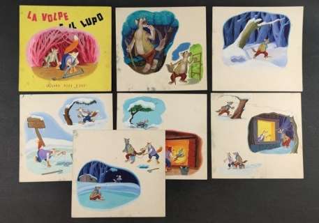 Orsi | La Volpe e il Lupo - Orsi - Originale di Copertina + 6 Illustrazioni Originali - Page volante - Exemplaire unique | Catawiki