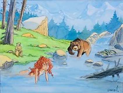 Sternis, Philippe | Sternis, Philippe - Dessin original couleur - Pyrénée et l’Ours - (2004) | Catawiki