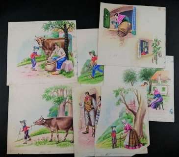 Giacinto Galbiati | Giacinto Galbiati - Vita di Campagna - 7x Illustrazioni - Page volante | Catawiki