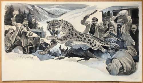 G.B. Backhouse | G.B. Backhouse - Gemengde techniek op board - Tiger Hunt - (1970/1975) | Catawiki