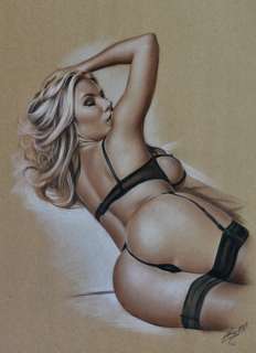 Denis Prenzel | Denis Prenzel - Original drawing - Pin-up - Evelina - Size: 30 x 40 cm. | Catawiki