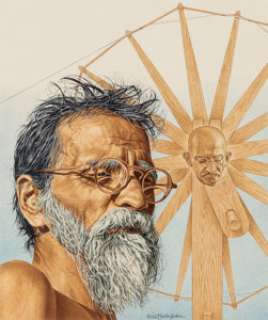 Ernest Hamlin Baker (American, 1889-1975)
 India‘s Vindba Bhave, Time magazine cover, May 11, 1953
 Gouache on board
 11...