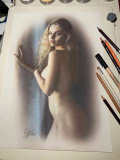 Calas, J.M. | Jean Michel Calas - Dessin original en couleur - Beauté diaphane - Format: 29,7 x 42 cm. - (2021) | Catawiki