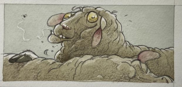 ORIGINAL DE CHRISTIAN PATY - LE PRE DERRIERE L’EGLISE - LES MOUTONS N°2 | Pulp’s