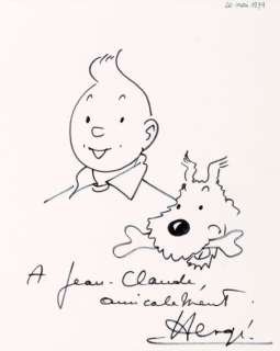 Hergé | Dédicace: Superbe grand dessin sur feuille libre représentant Ti | Millon