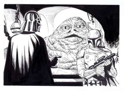 Darth Vader, Jabba the Hutt, and Boba Fett Sketch by Ron Williams | mycomicshop.com
