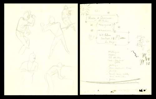 Hergé | Tintin, croquis d’attitudes liés aux cases B3, … | Banque Dessinée