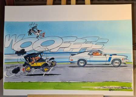 Jacot, Christian | Jacot, Christian - Dessin original couleur - Hommage Ã  Franquin - Gaston - (2021) | Catawiki