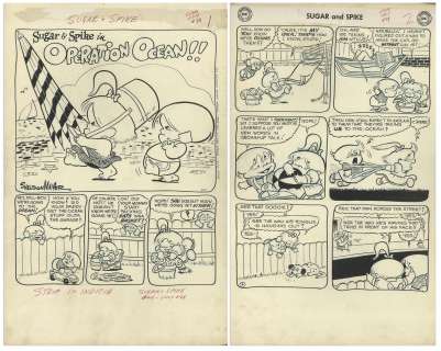 Sheldon Mayer Original Hand-Drawn ’’Sugar and Spike’’ Comic Book -- Complete Issue of 28 Pages From the June-July 1960 Issue #29 -- Flying Saucers & Sharks! | Nate Sanders