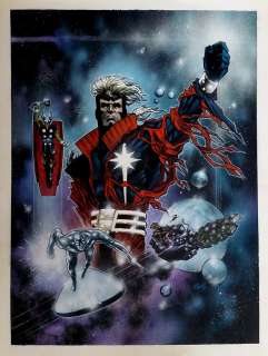John K. Snyder III - Marvel painted poster art (captain marvel, silver surfer, beta ray bill, wasp) 1995 page pt