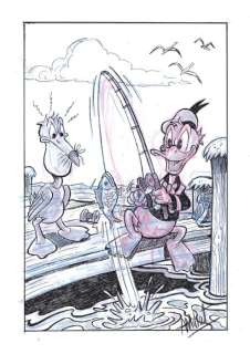 Millet | Donald knows how to catch a fish - Signed Original Drawing by Millet | Catawiki