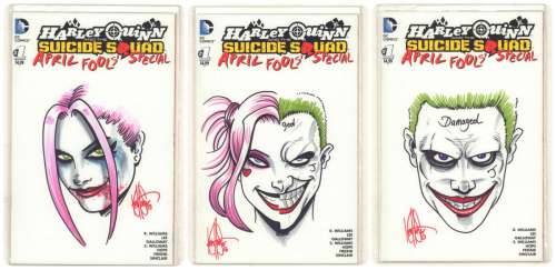 Ken Haeser - Harley Quinn And Joker Suicide Squad Blank Variant Comics Dynamic Forces 3Pc Set of Color Art - Signed