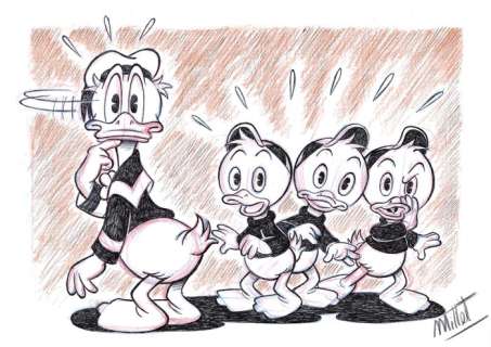 Millet | Donald, Huey, Dewey & Louie Duck - Surprise? - Original Signed Drawing by Millet | Catawiki