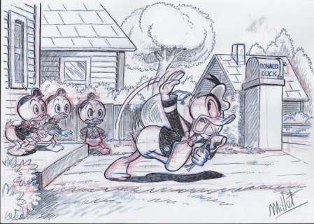 Millet | Duck Family - "Donald wants to leave" - Original Signed Drawing by Millet | Catawiki