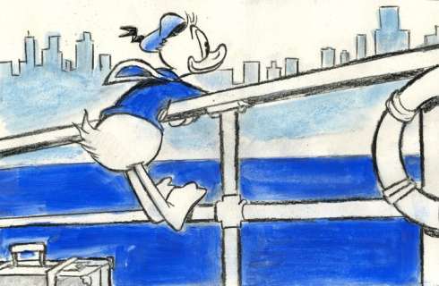 Tony Fernandez, Disney Artist | Donald Duck - Sailing Trip Along the City’s Coastline - Original Painting - Tony Fernandez Signed - Pastel Art - Original Artwork | Catawiki