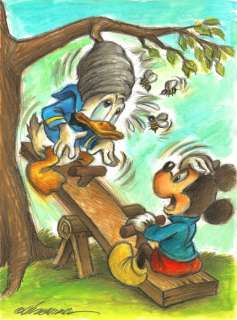 Joan Vizcarra | Mickey Mouse, Donald Duck and the Bee Panel - Original Painting - Joan Vizcarra - Acrylic Art - Original Artwork | Catawiki
