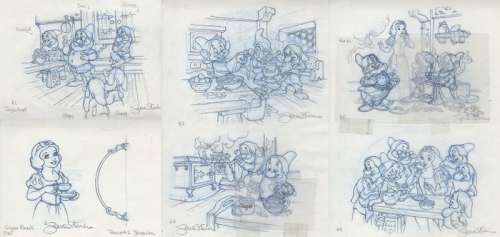 Sara Storino | Snow White & The Seven Dwarfs - Princess Tea Party - 4 Signed Original Pencil Artworks by Sara Storino - "Sugar Bowl" - Page volante - (2004) | Catawiki