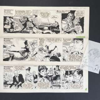 Colvin, Neville | Colvin, Neville - 3x Original strip + pencil drawing - Modesty Blaise - A Few Flowers for the Colonel - (1983) | Catawiki