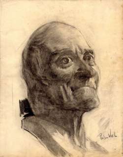 Rob Vel - Autoportrait Dessin au fusain, signé en bas à droite 30,7 x 24