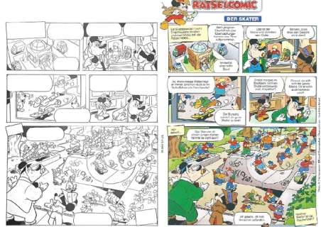 Miguel Fernández Martinez | Mickey Mouse D 2012-008 - Skating Expert - Signed Original Inked Riddle One-Pager + scribble and script by Miguel Fernández - (2012) | Catawiki