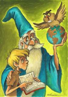 Joan Vizcarra | Merlin, Arthur & Archimedes [The Sword in The Stone] - Original Painting - Joan Vizcarra - Acrylic Art - Original Artwork | Catawiki