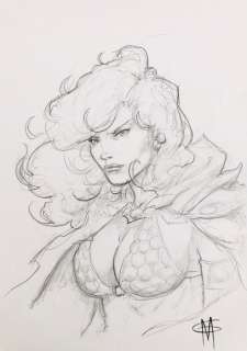 Giuseppe Matteoni | Giuseppe Matteoni - Illustrazione originale a matita “Red Sonja” - Page volante - Exemplaire unique | Catawiki