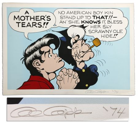 Al Capp Large & Colorful "Li’l Abner" Artist Proof -- Featuring Li’l Abner & Mammy Yokum -- Signed "Al Capp" in Pencil & Numbered "ea 13/20" -- 29.5"x 20.5" -- Very Good Plus | Nate Sanders