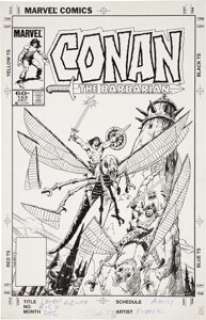 Gary Kwapisz Conan the Barbarian #153 Cover Original Art (Marvel, 1983). Conan soars to new heights of far-out -