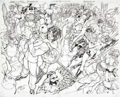 J. Scott Campbell and Richard Friend Transmetropolitan: Filth of the City, Splash page 28 and 29 Original Art -