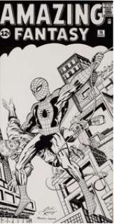 Jack Kirby and Martin Lasick Amazing Fantasy #15 Spider-Man Cover Re-Creation Original Art (1970s-1980s). -